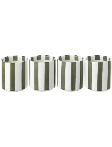 Lot de 4 tasses à café en grès rayé vert olive 7x7x8 cm Nouweland J-Line - 1