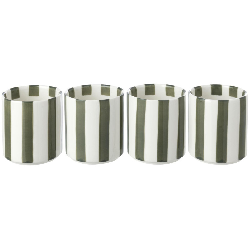 Lot de 4 tasses à café en grès rayé vert olive 7x7x8 cm Nouweland J-Line - 1