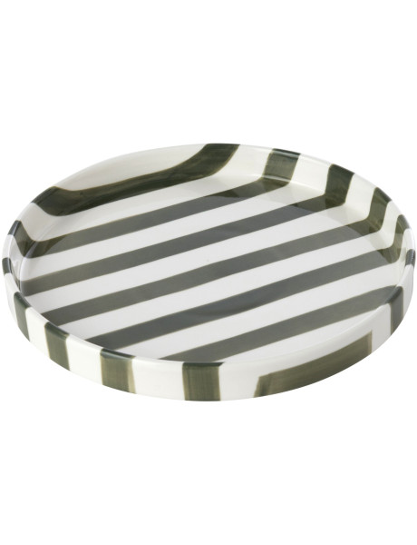 Assiette à dessert grès rayé vert olive 21 cm Nouweland J-Line - 1