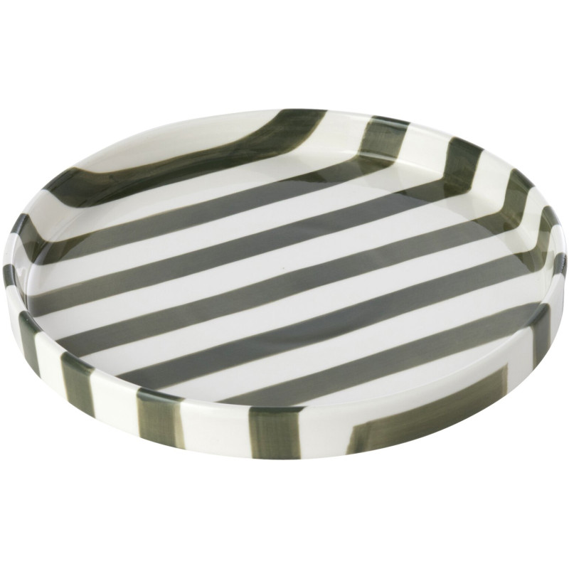 Assiette à dessert grès rayé vert olive 21 cm Nouweland J-Line - 1