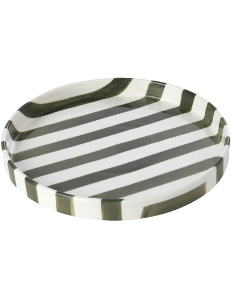 Assiette à dessert grès rayé vert olive 21 cm Nouweland J-Line - 1