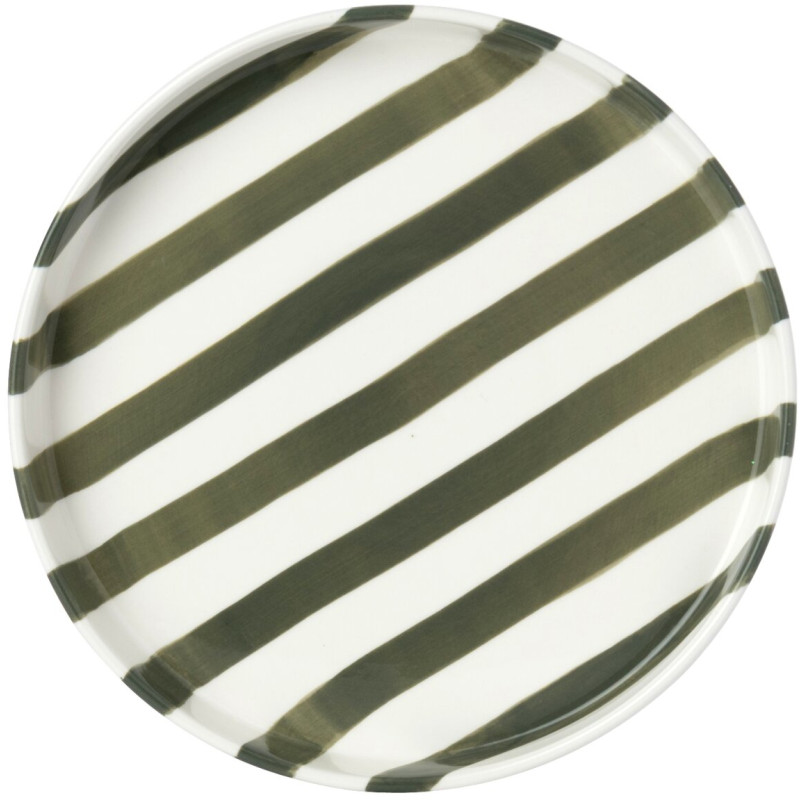 Assiette à dessert grès rayé vert olive 21 cm Nouweland J-Line - 3