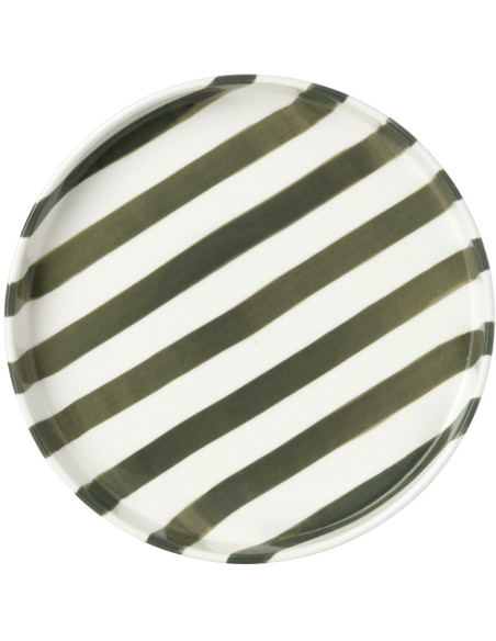 Assiette à dessert grès rayé vert olive 21 cm Nouweland J-Line - 3