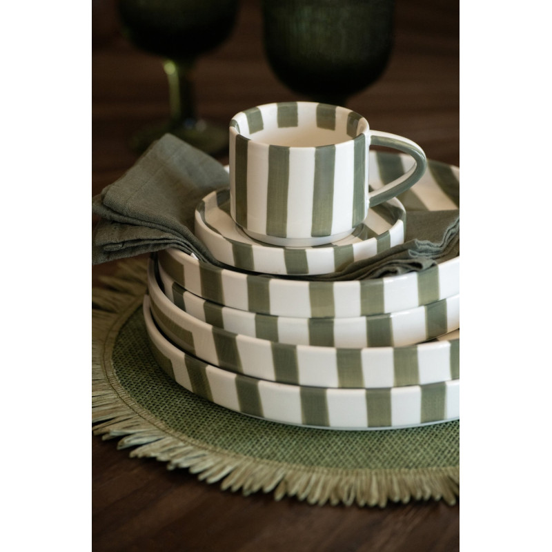 Assiette à dessert grès rayé vert olive 21 cm Nouweland J-Line - 2