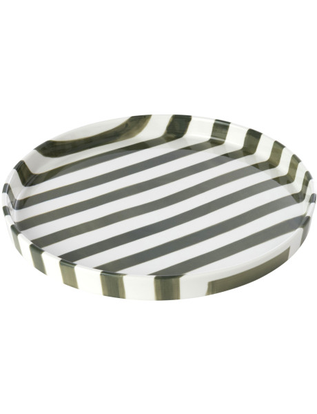 Assiette plate en grès rayé vert olive 25,5 cm Nouweland J-Line - 1