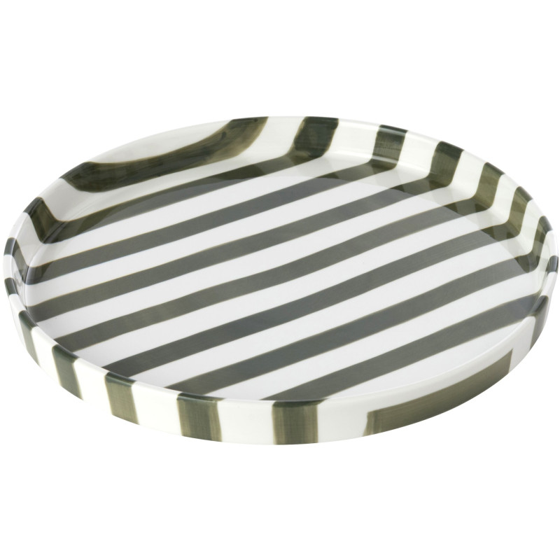 Assiette plate en grès rayé vert olive 25,5 cm Nouweland J-Line - 1