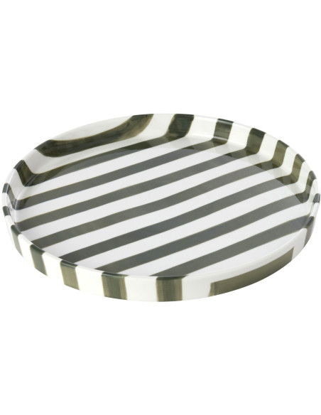 Assiette plate en grès rayé vert olive 25,5 cm Nouweland J-Line - 1