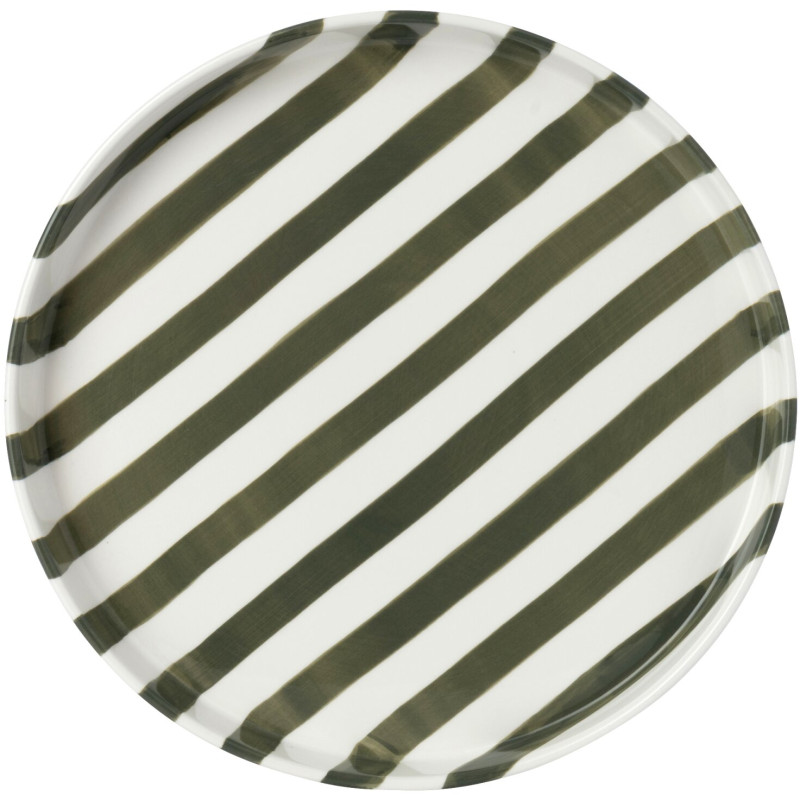 Assiette plate en grès rayé vert olive 25,5 cm Nouweland J-Line - 3