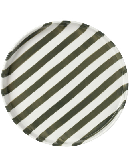 Assiette plate en grès rayé vert olive 25,5 cm Nouweland J-Line - 3