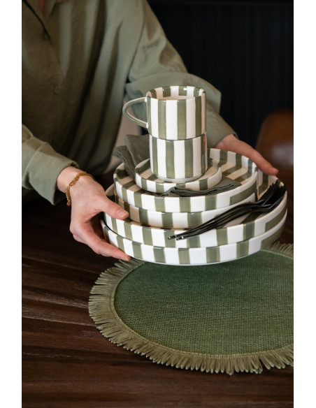 Assiette plate en grès rayé vert olive 25,5 cm Nouweland J-Line - 4