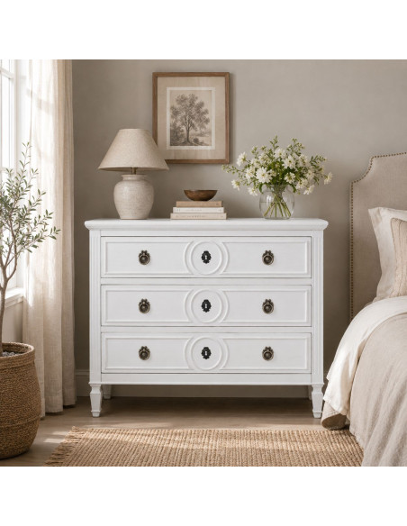 Commode blanche 3 tiroirs en bois 102x46x80 cm Celira  - 2