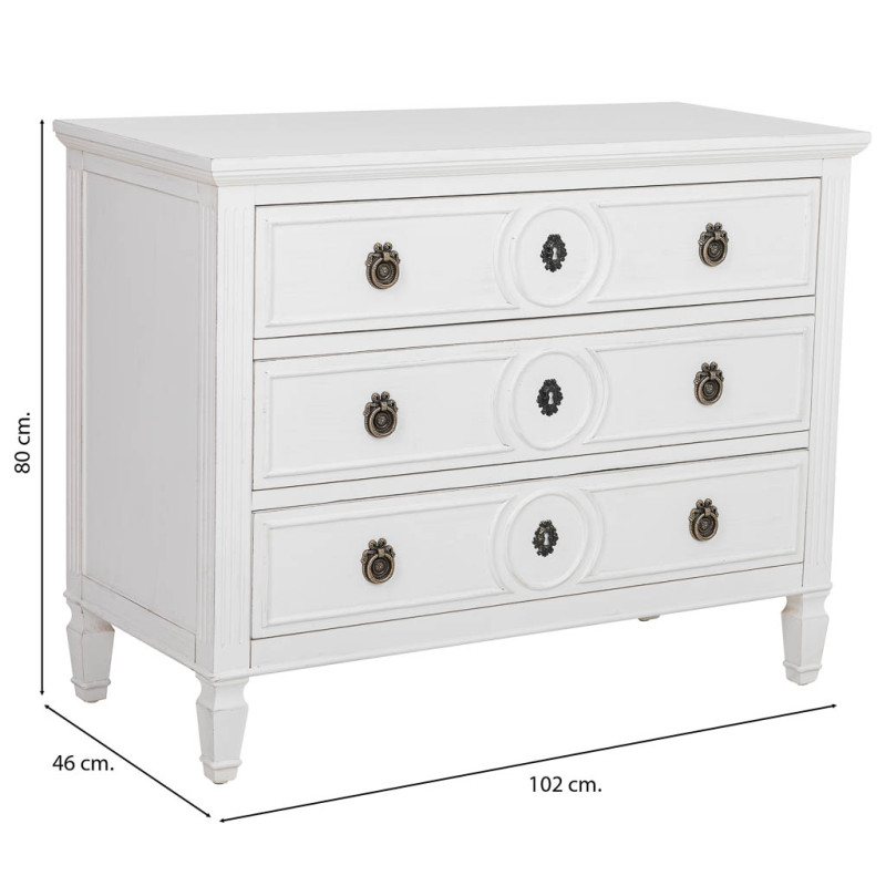 Commode blanche 3 tiroirs en bois 102x46x80 cm Celira  - 4