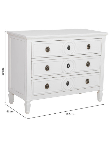 Commode blanche 3 tiroirs en bois 102x46x80 cm Celira  - 4