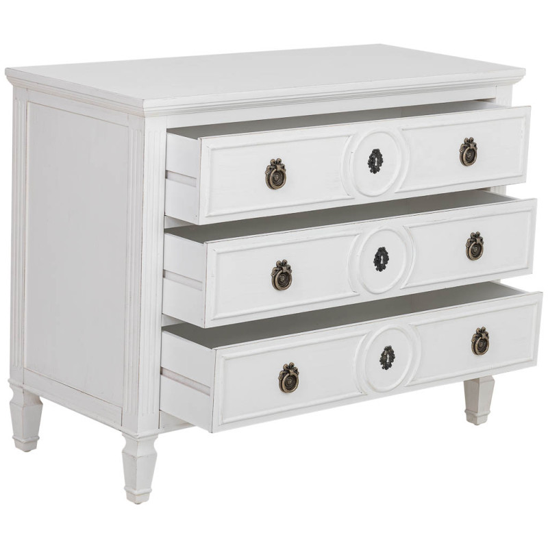 Commode blanche 3 tiroirs en bois 102x46x80 cm Celira  - 6