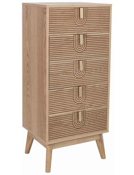 Chiffonnier 5 tiroirs cannelés bois naturel 45x36x100 cm Vireva  - 1