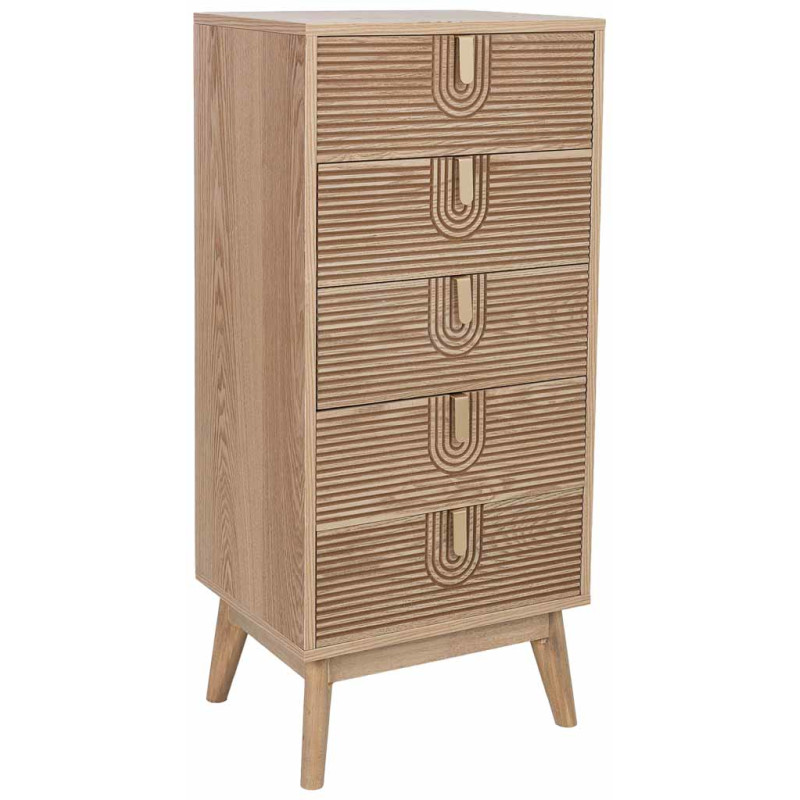 Chiffonnier 5 tiroirs cannelés bois naturel 45x36x100 cm Vireva  - 1