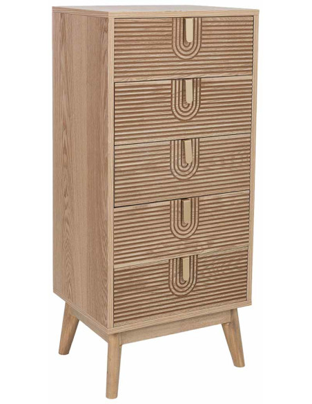 Chiffonnier 5 tiroirs cannelés bois naturel 45x36x100 cm Vireva  - 1