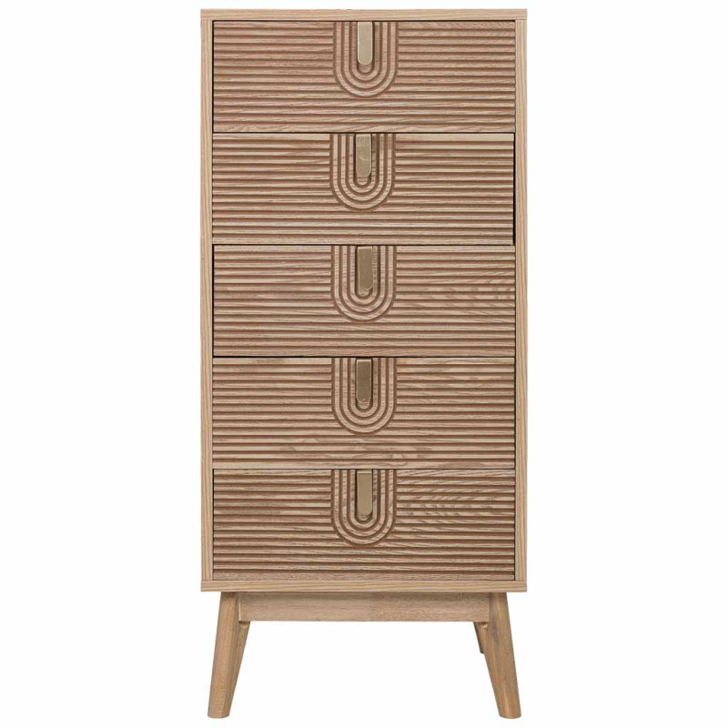 Chiffonnier 5 tiroirs cannelés bois naturel 45x36x100 cm Vireva  - 2