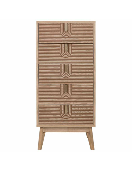 Chiffonnier 5 tiroirs cannelés bois naturel 45x36x100 cm Vireva  - 2