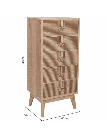 Chiffonnier 5 tiroirs cannelés bois naturel 45x36x100 cm Vireva  - 9