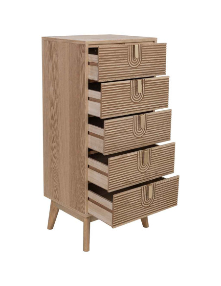 Chiffonnier 5 tiroirs cannelés bois naturel 45x36x100 cm Vireva  - 3