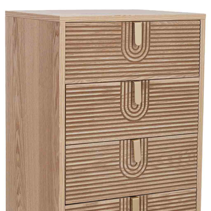 Chiffonnier 5 tiroirs cannelés bois naturel 45x36x100 cm Vireva  - 7