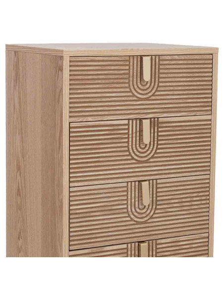 Chiffonnier 5 tiroirs cannelés bois naturel 45x36x100 cm Vireva  - 7