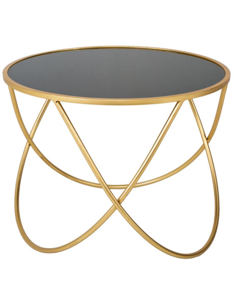 Table basse ronde en métal doré et verre fumé 60x45 cm Belora  - 1