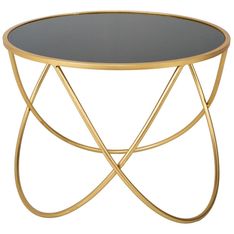 Table basse ronde en métal doré et verre fumé 60x45 cm Belora  - 1