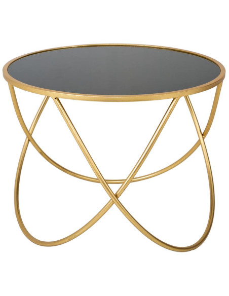 Table basse ronde en métal doré et verre fumé 60x45 cm Belora  - 1