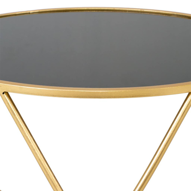 Table basse ronde en métal doré et verre fumé 60x45 cm Belora  - 3