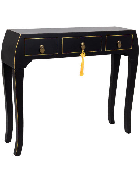 Console d'entrée noire 3 tiroirs en MDF laqué 96x26x80 cm Virenaya  - 1