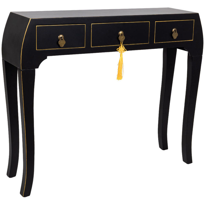 Console d'entrée noire 3 tiroirs en MDF laqué 96x26x80 cm Virenaya  - 1