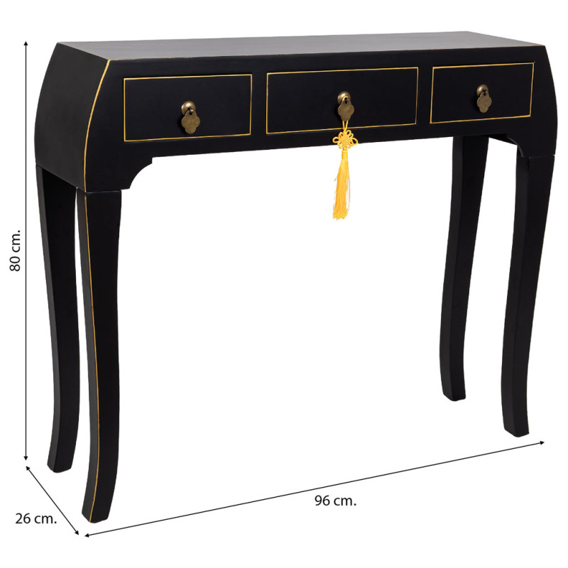 Console d'entrée noire 3 tiroirs en MDF laqué 96x26x80 cm Virenaya  - 7