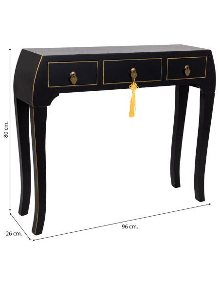 Console d'entrée noire 3 tiroirs en MDF laqué 96x26x80 cm Virenaya  - 7