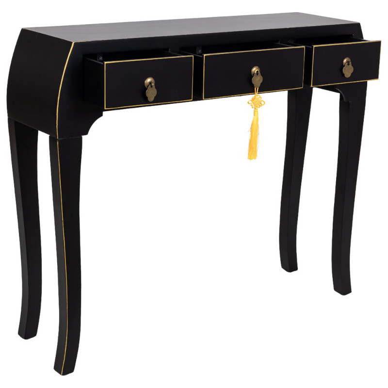 Console d'entrée noire 3 tiroirs en MDF laqué 96x26x80 cm Virenaya  - 4