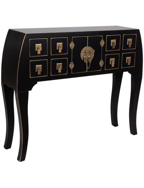 Console d'entrée noire 8 tiroirs et 2 portes en MDF laqué 98x26x80 cm Virenaya  - 1