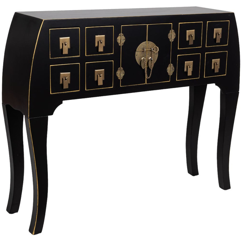 Console d'entrée noire 8 tiroirs et 2 portes en MDF laqué 98x26x80 cm Virenaya  - 1