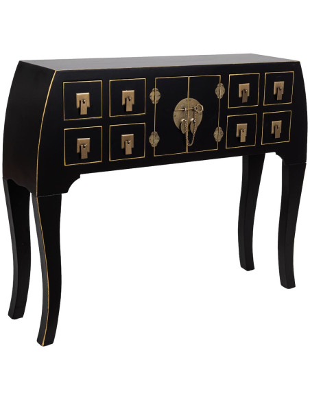 Console d'entrée noire 8 tiroirs et 2 portes en MDF laqué 98x26x80 cm Virenaya  - 1