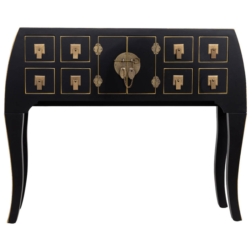 Console d'entrée noire 8 tiroirs et 2 portes en MDF laqué 98x26x80 cm Virenaya  - 2