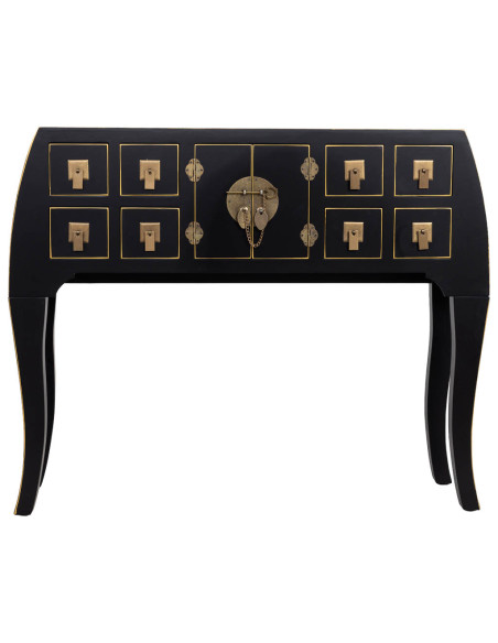 Console d'entrée noire 8 tiroirs et 2 portes en MDF laqué 98x26x80 cm Virenaya  - 2