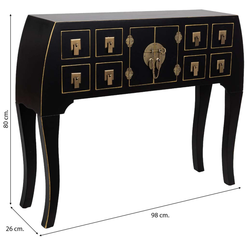 Console d'entrée noire 8 tiroirs et 2 portes en MDF laqué 98x26x80 cm Virenaya  - 8