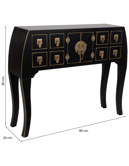 Console d'entrée noire 8 tiroirs et 2 portes en MDF laqué 98x26x80 cm Virenaya  - 8