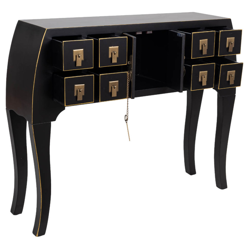 Console d'entrée noire 8 tiroirs et 2 portes en MDF laqué 98x26x80 cm Virenaya  - 4