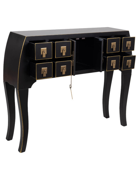 Console d'entrée noire 8 tiroirs et 2 portes en MDF laqué 98x26x80 cm Virenaya  - 4
