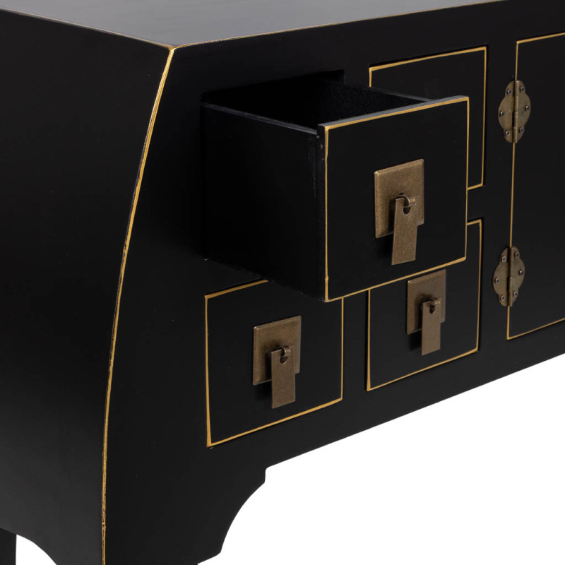 Console d'entrée noire 8 tiroirs et 2 portes en MDF laqué 98x26x80 cm Virenaya  - 5