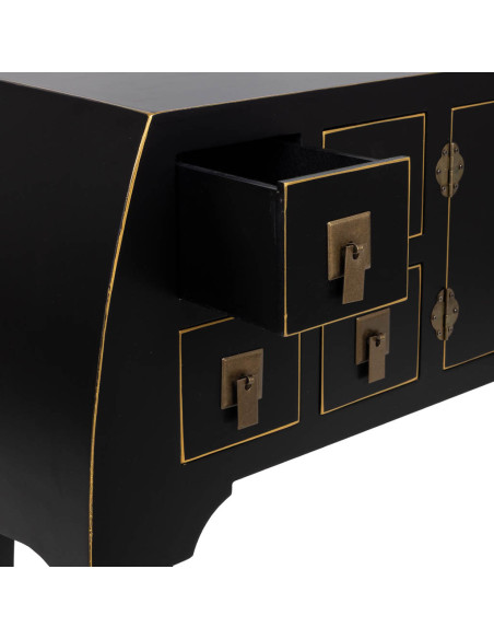Console d'entrée noire 8 tiroirs et 2 portes en MDF laqué 98x26x80 cm Virenaya  - 5