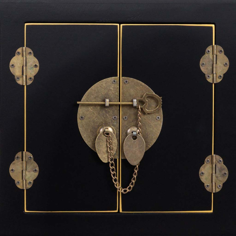 Console d'entrée noire 8 tiroirs et 2 portes en MDF laqué 98x26x80 cm Virenaya  - 6