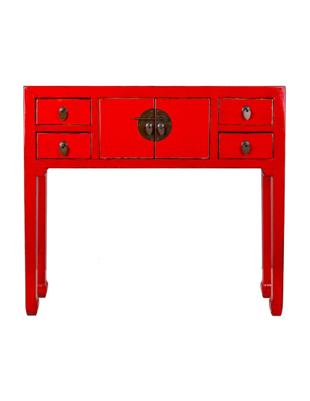 Console d'entrée rouge 4 tiroirs 2 portes en orme 93x25x84 cm Pavenela  - 2