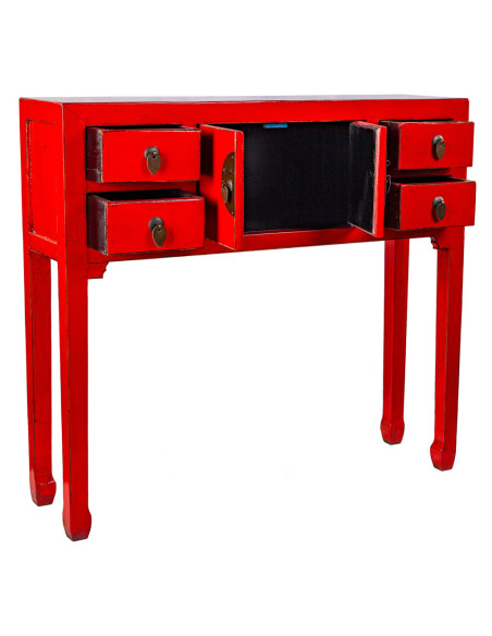 Console d'entrée rouge 4 tiroirs 2 portes en orme 93x25x84 cm Pavenela  - 3